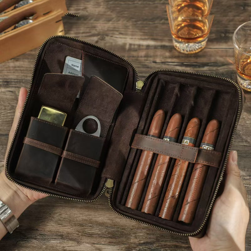 Dual Teeth Zipper 4-Slot Cigar Case