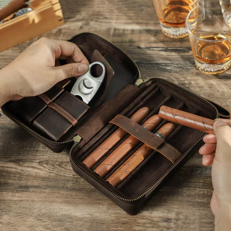 Dual Teeth Zipper 4-Slot Cigar Case