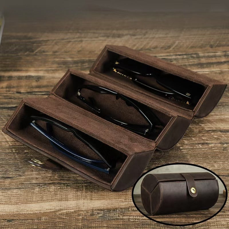 Oval Shape Leather Glasses Case