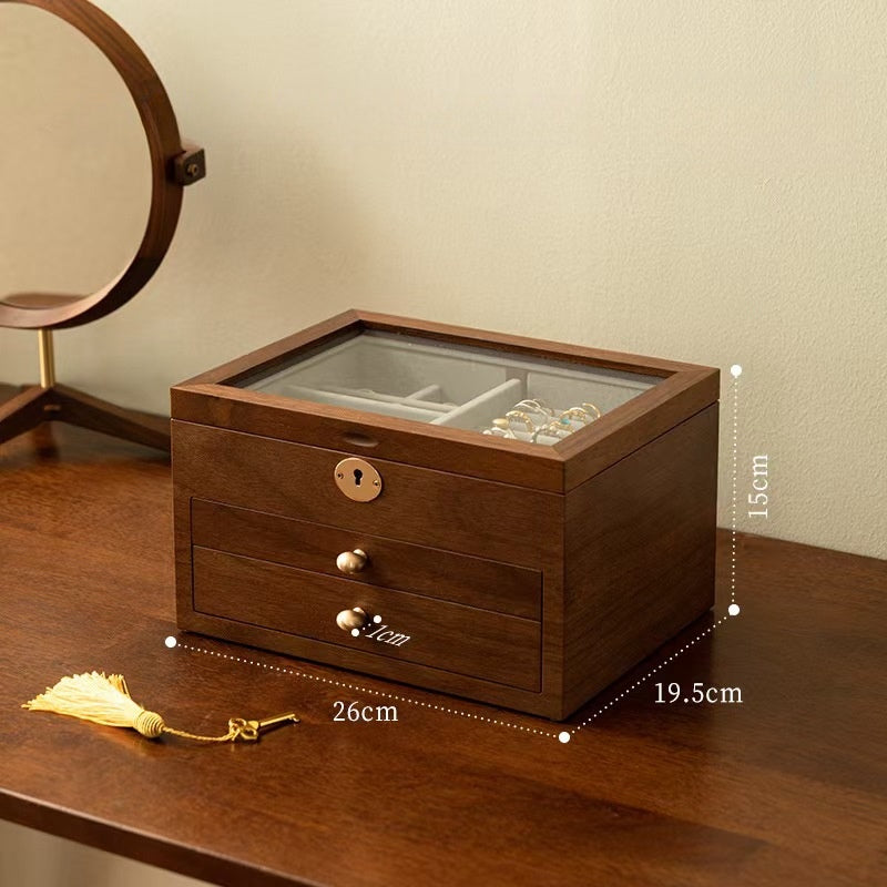 Walnut Wood Grain 3-Layer Jewelry Box