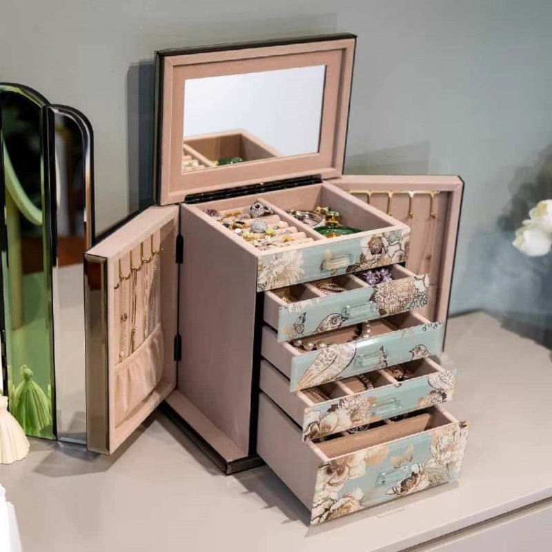 VCD-E Elyssia series Monetique 5-Layer Luxury Jewelry Box boasts a well-organized layout, ensuring easy access and efficient storage for your jewelry.