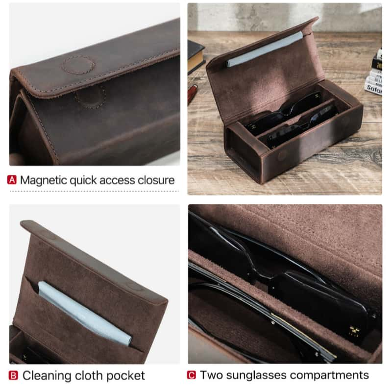 Portable Multiple Pairs Leather Glasses Case