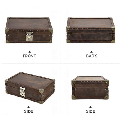 VCD-E premium handcrafted retro fashion box-shaped cowhide leather 8-slot watch case closed state from all angles: exquisite craftsmanship with a luxurious feel, smooth and natural lines.