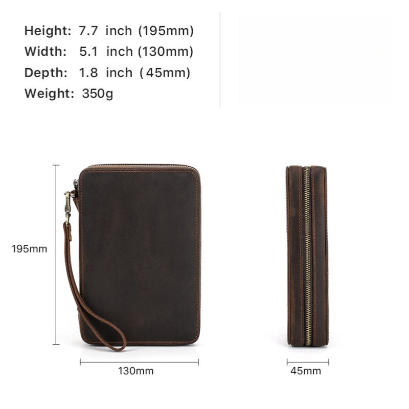 VCD-E premium handcrafted retro fashion cowhide leather teeth zipper apple watch band case dimensions: 5.2*7.7*1.8 inches.