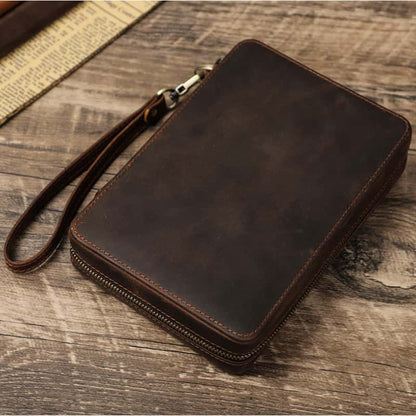 VCD-E premium handcrafted retro fashion cowhide leather teeth zipper apple watch band case is a sophisticated blend of retro fashion and modern functionality. This sleek, handcrafted leather goods piece brings an unmatched level of craftsmanship to the world of watch band storage.