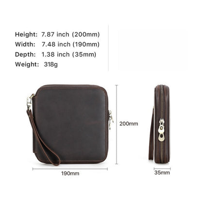 VCD-E premium handcrafted retro fashion dual teeth zipper 6-slot cowhide leather slim watch case dimensions: 7.5*7.9*.4 inches.