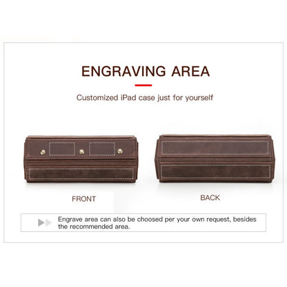 VCD-E premium handcrafted retro fashion hexagonal 3-slot cowhide leather watch travel case laser engraving area can be customized according to your needs.