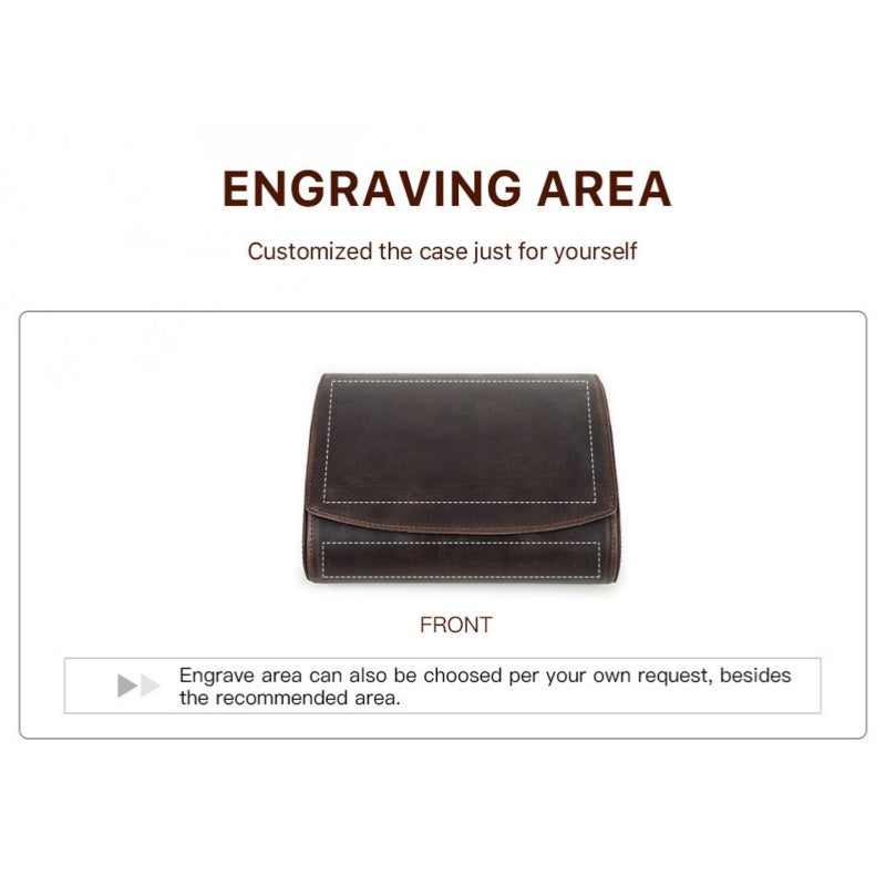 VCD-E premium handcrafted retro fashion hidden snap buttons 6-slot cowhide leather watch case provide free laser engraving service, can be customized according to your needs.