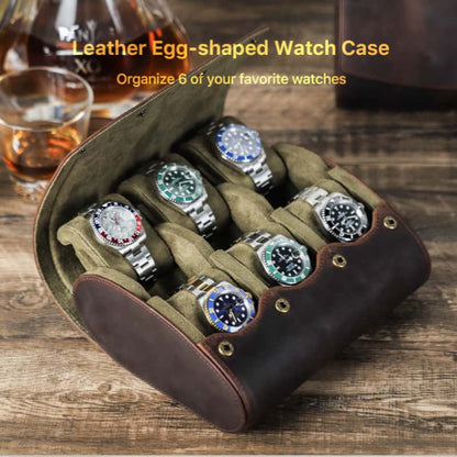 VCD-E premium handcrafted retro fashion hidden snap buttons 6-slot cowhide leather watch case interior scratch resistant fabric ensuring your watch glass remains flawless.