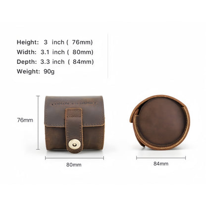 VCD-E premium handcrafted retro fashion oval shape 1-slot cowhide leather travel watch roll dimensions: 3.2*3.2*3 inches.