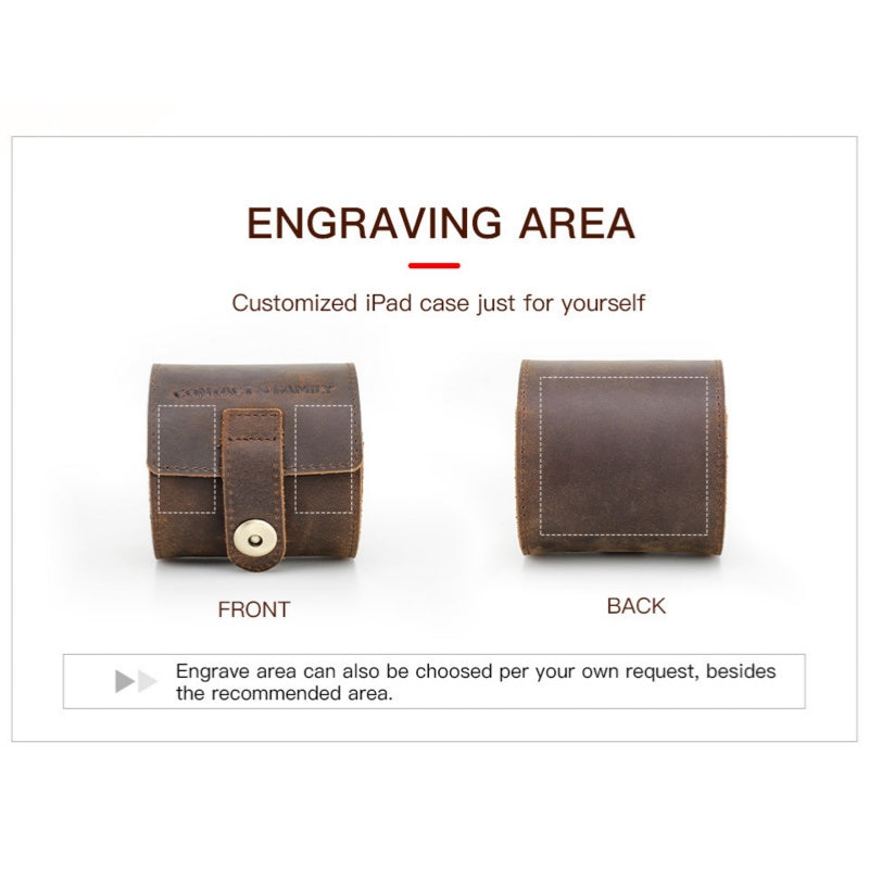 VCD-E premium handcrafted retro fashion oval shape 1-slot cowhide leather travel watch roll laser engraving can be customized according to your needs.