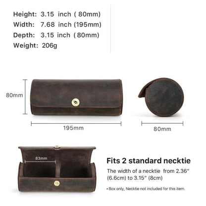 VCD-E premium handcrafted retro fashion oval shape cowhide leather magnetic tie organizer dimensions: 7.68*3.15*3.15 inches