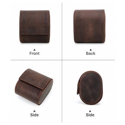 VCD-E premium handcrafted retro fashion portable egg-shaped 1-slot cowhide leather travel watch roll: exquisite craftsmanship with smooth, rounded, and natural lines.