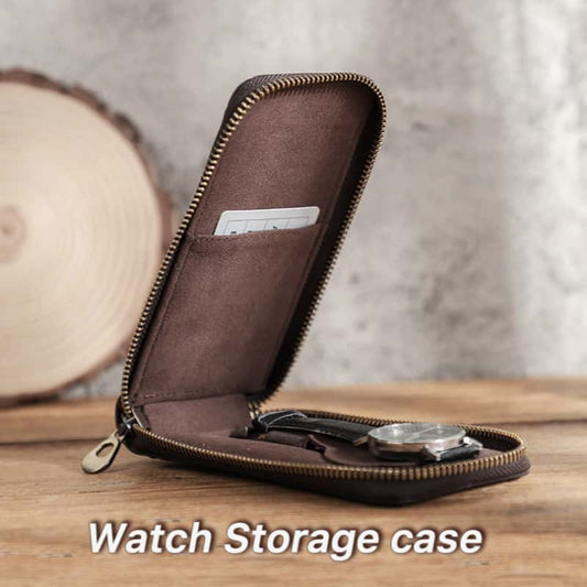 VCD-E premium handcrafted retro fashion hexagonal 1-slot cowhide leather watch travel case with teeth zipper closure design, ensures that your watch is securely enclosed, providing easy access while giving you peace of mind knowing it’s safe and sound.