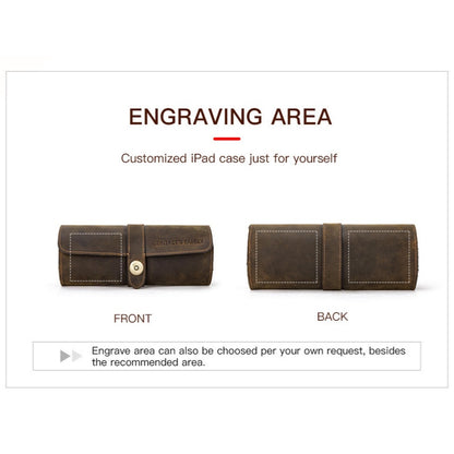 VCD-E premium handcrafted retro fashion snap buttons 3-slot cowhide leather travel watch roll laser engraving area can be customized according to your needs.