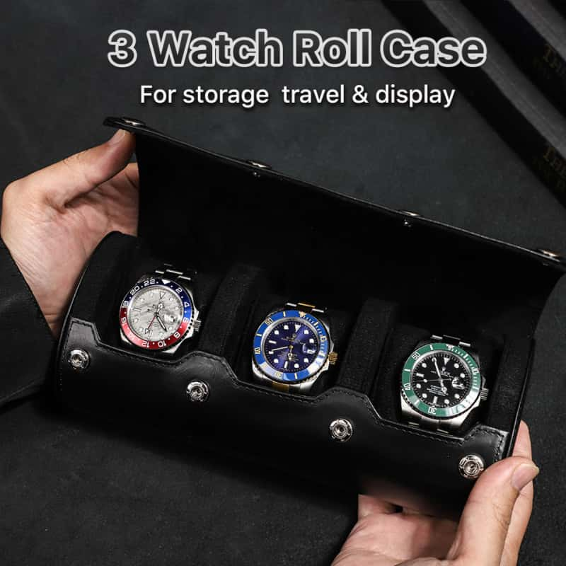 VCD-E premium handcrafted retro fashion snap buttons 3-slot cowhide leather watch travel case designed for the discerning man who appreciates both style and practicality, this best watch case guarantees your prized timepieces travel with the utmost care and sophistication. 