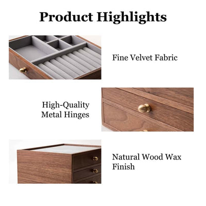 Walnut Wood Grain 3-Layer Jewelry Big Box