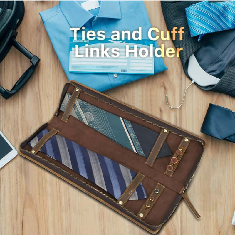 VCD-E premium handcrafted retro fashion cowhide leather tie organizer is portable, easy to carry.