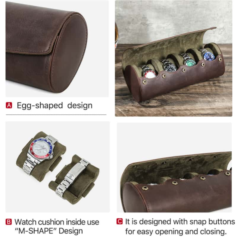 Hidden Snap Buttons 4-Slot Watch Case