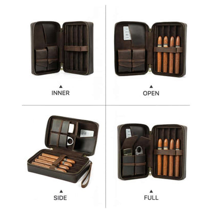 Dual Teeth Zipper 4-Slot Cigar Case