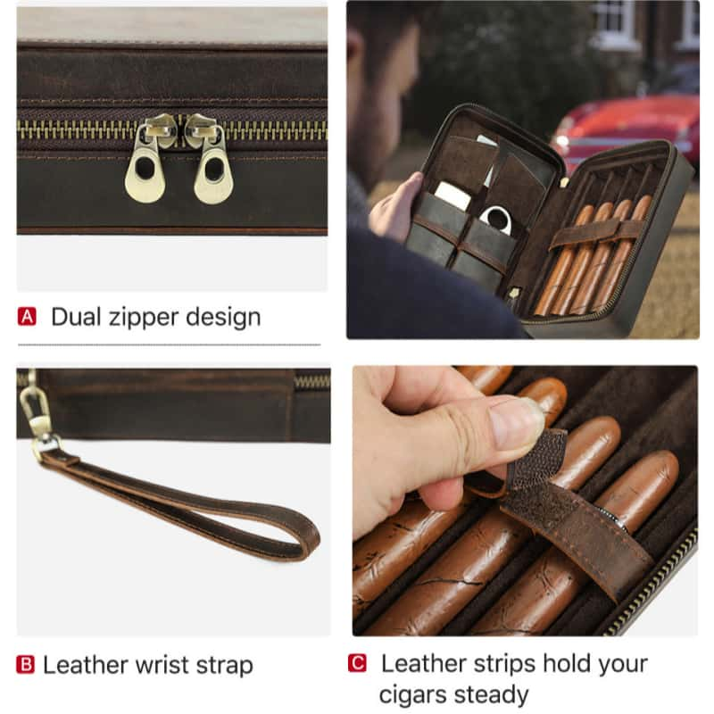 Dual Teeth Zipper 4-Slot Cigar Case