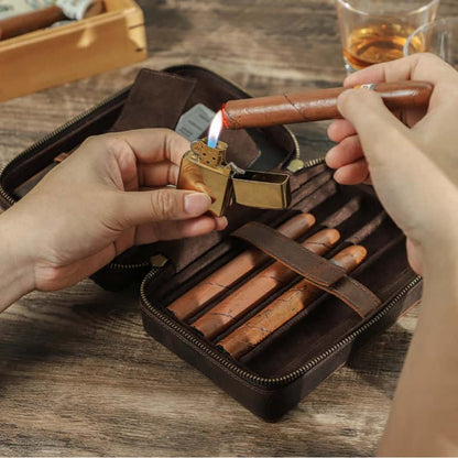 Dual Teeth Zipper 4-Slot Cigar Case